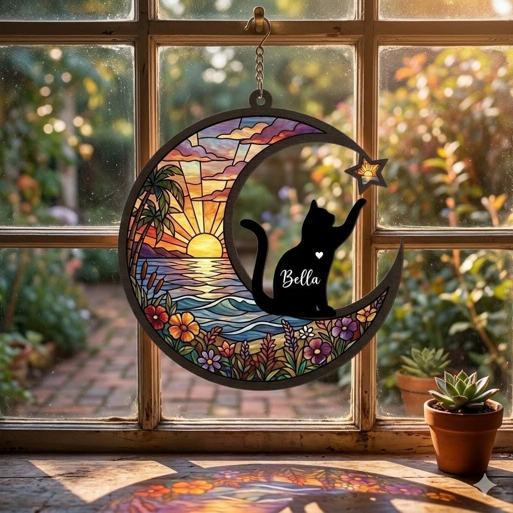 Personalized Cat Memorial With Cat Suncatcher, Custom Loss Of Cat Sympathy Gift, Gift For Cat Lovers, ,In Loving Memory, Pet lover Gift - image 5