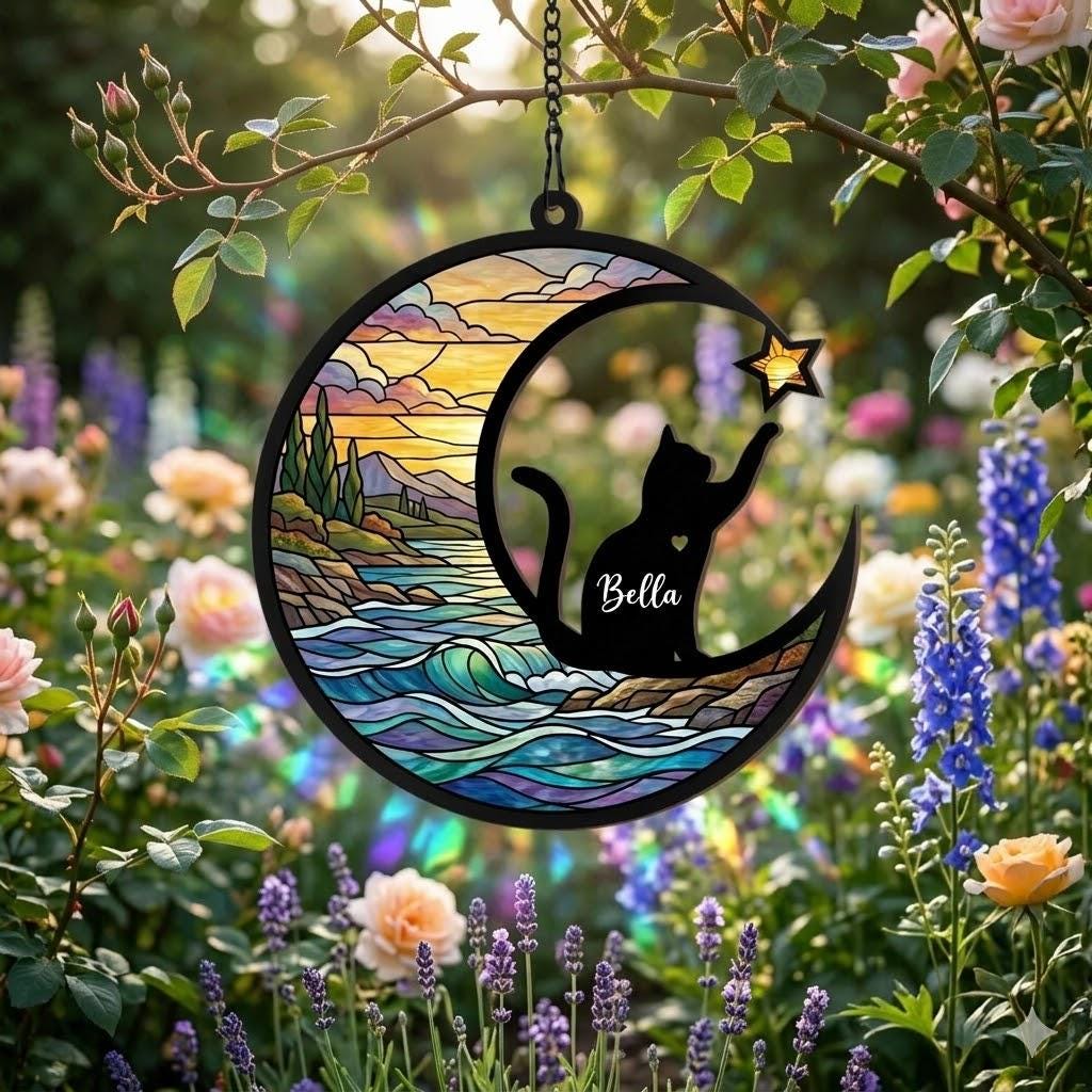 Personalized Cat Memorial With Cat Suncatcher, Custom Loss Of Cat Sympathy Gift, Gift For Cat Lovers, ,In Loving Memory, Cat lover Gift - image 5