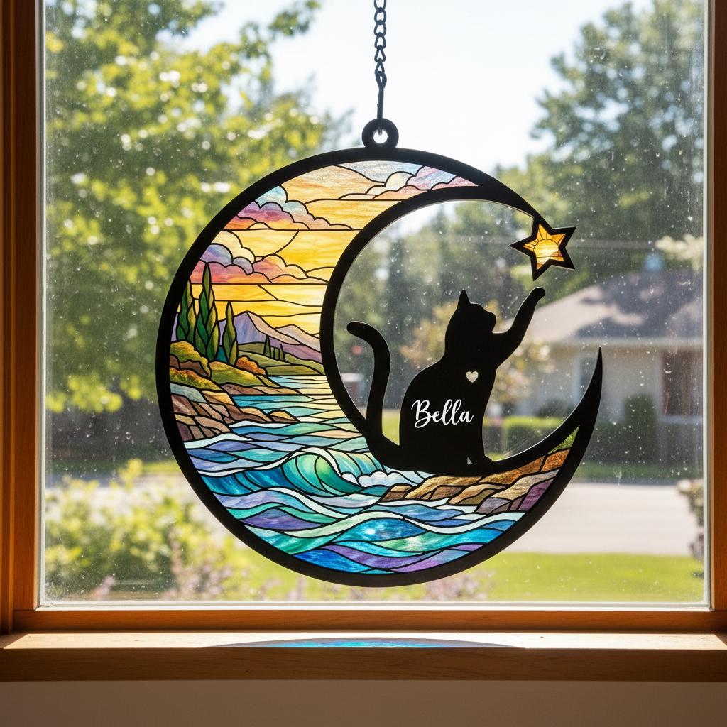 Personalized Cat Memorial With Cat Suncatcher, Custom Loss Of Cat Sympathy Gift, Gift For Cat Lovers, ,In Loving Memory, Cat lover Gift - image 4