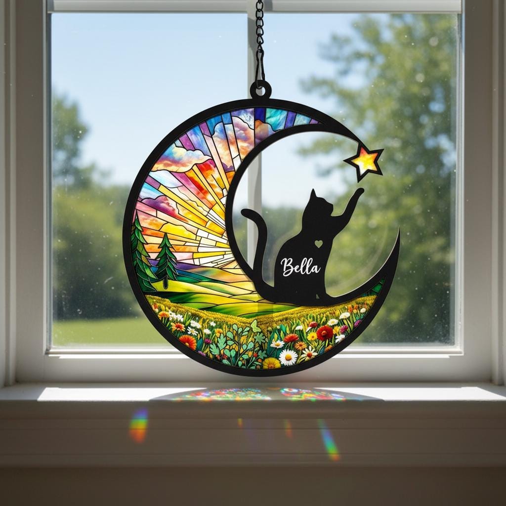 Personalized Cat Memorial With Cat Suncatcher, Custom Loss Of Cat Sympathy Gift, Gift For Cat Lovers, ,In Loving Memory, Cat Mom Gifts