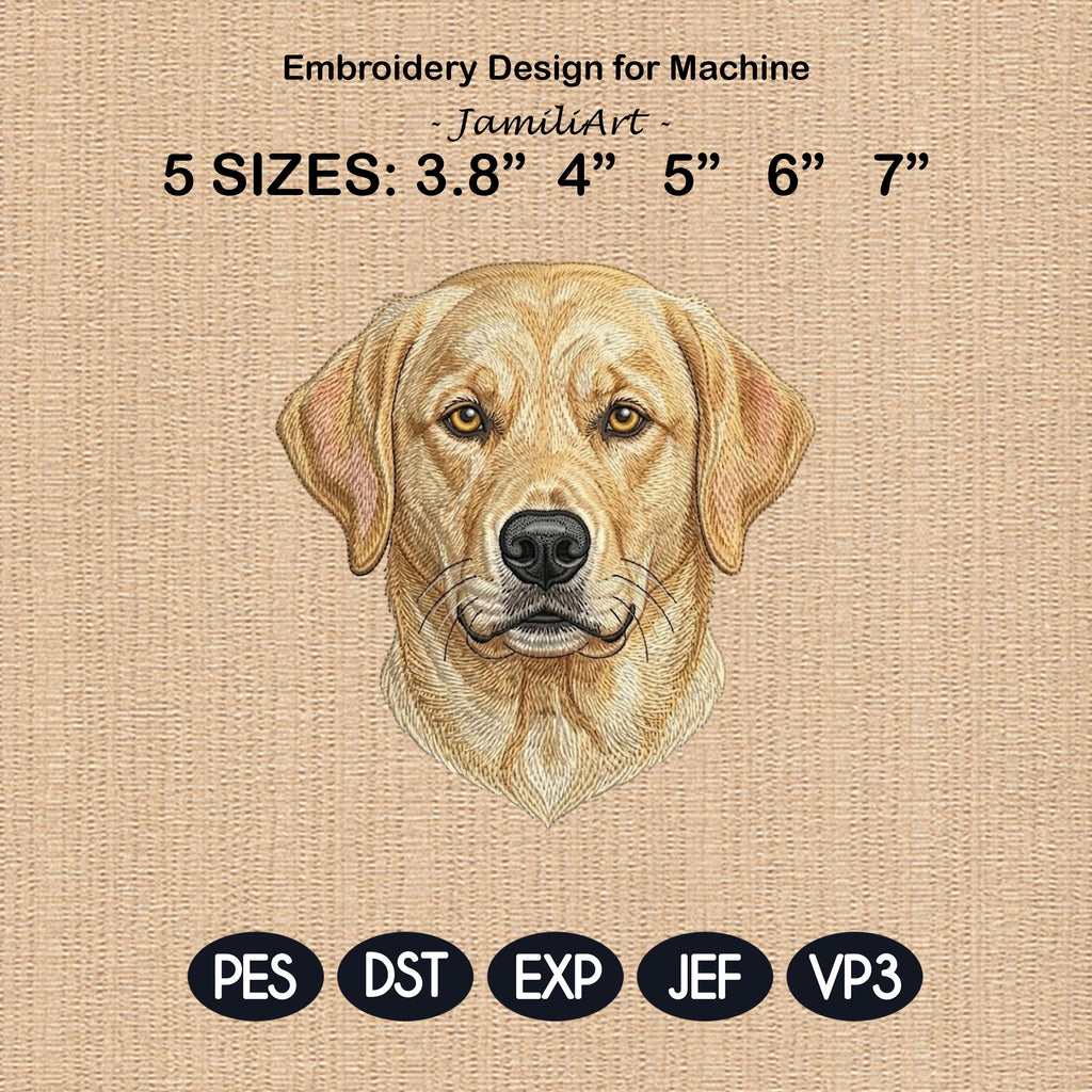 Labrador Retriever Embroidery Design, Realistic Dog Portrait, Golden Lab Puppy Embroidery File, Detailed Dog Head, 5 sizes, Digital Download