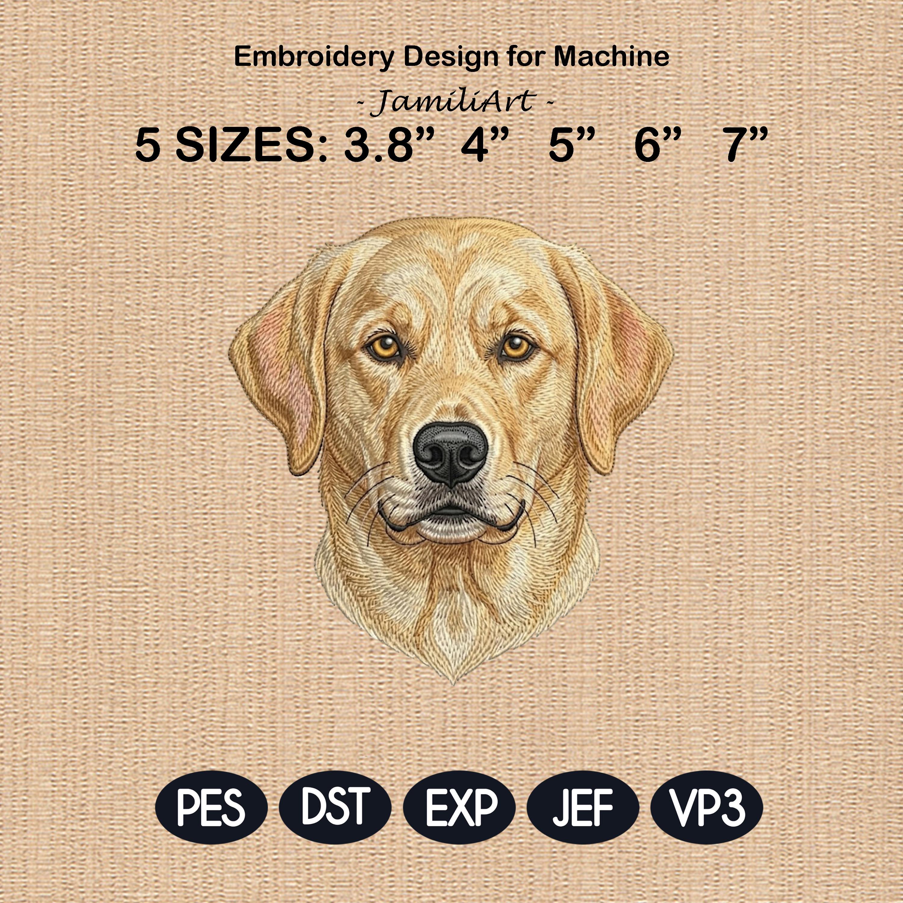 Labrador Retriever Embroidery Design, Realistic Dog Portrait, Golden Lab Puppy Embroidery File, Detailed Dog Head, 5 sizes, Digital Download
