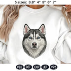 Siberian Husky Embroidery Design, Realistic Dog Portrait, Blue Eyes Husky Puppy Embroidery File, Detailed Dog Head,5 sizes, Digital Download - image 3