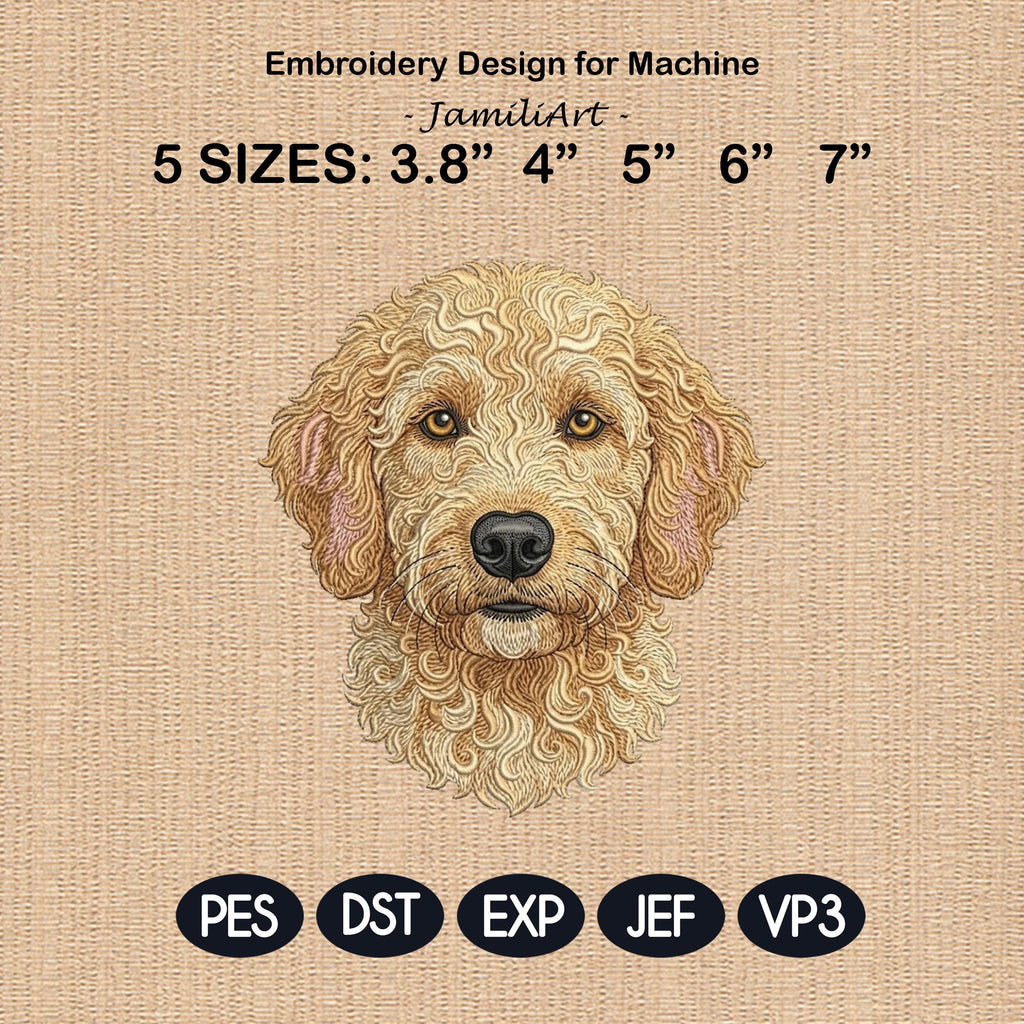 Goldendoodle Embroidery Design, Cute Fluffy Dog Portrait, Doodle Puppy Machine Embroidery File, Realistic Pet Face,5 sizes, Digital Download