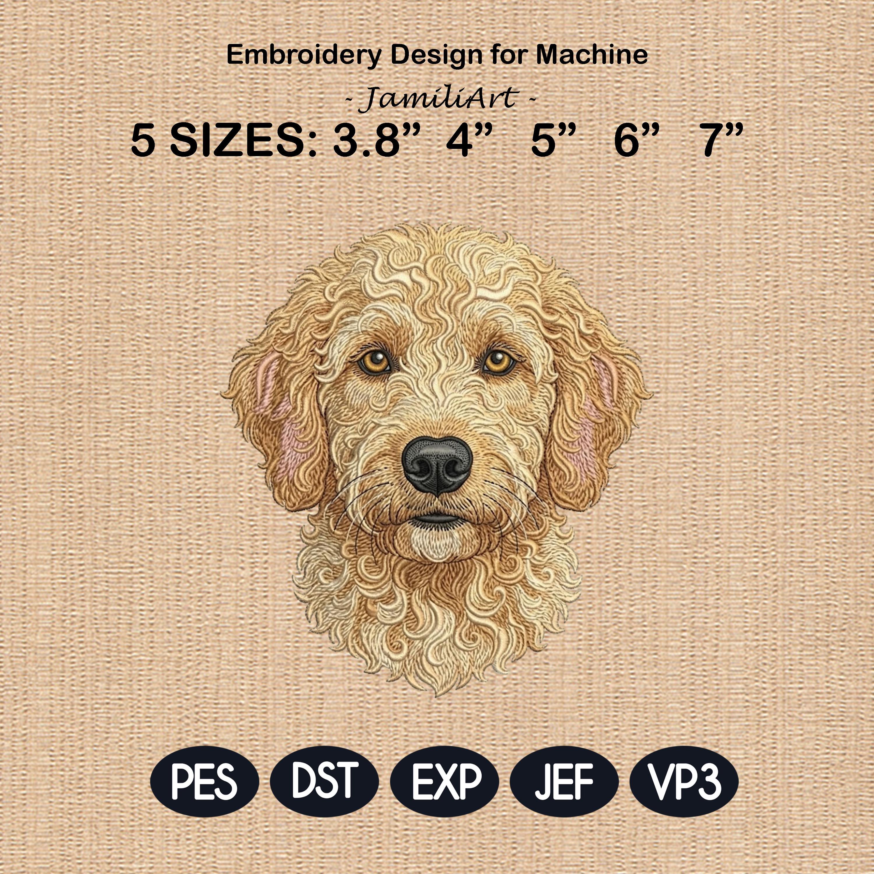 Goldendoodle Embroidery Design, Cute Fluffy Dog Portrait, Doodle Puppy Machine Embroidery File, Realistic Pet Face,5 sizes, Digital Download