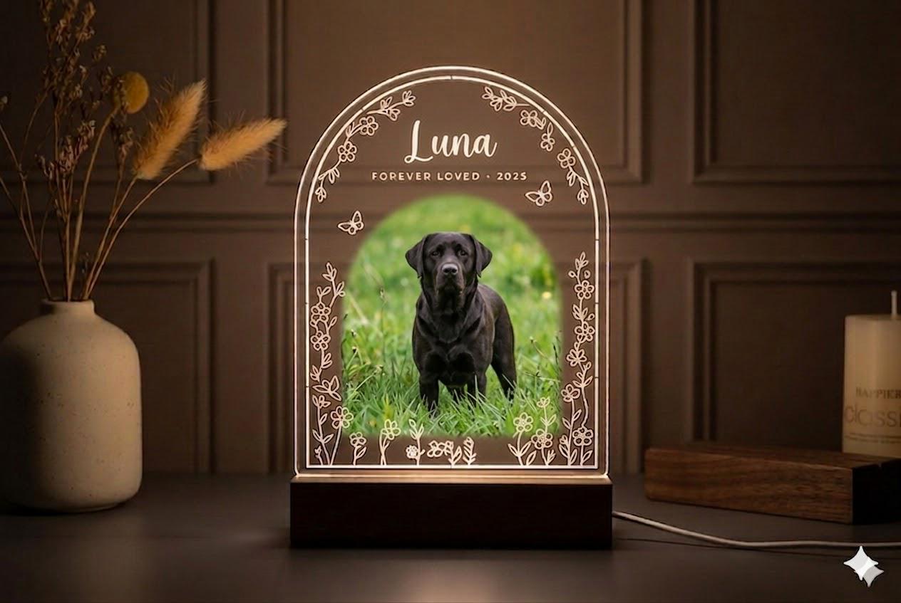 Personalized Pet Memorial LED Night Light — Custom Dog or Cat Photo Sympathy Gift,Gift for pet lover