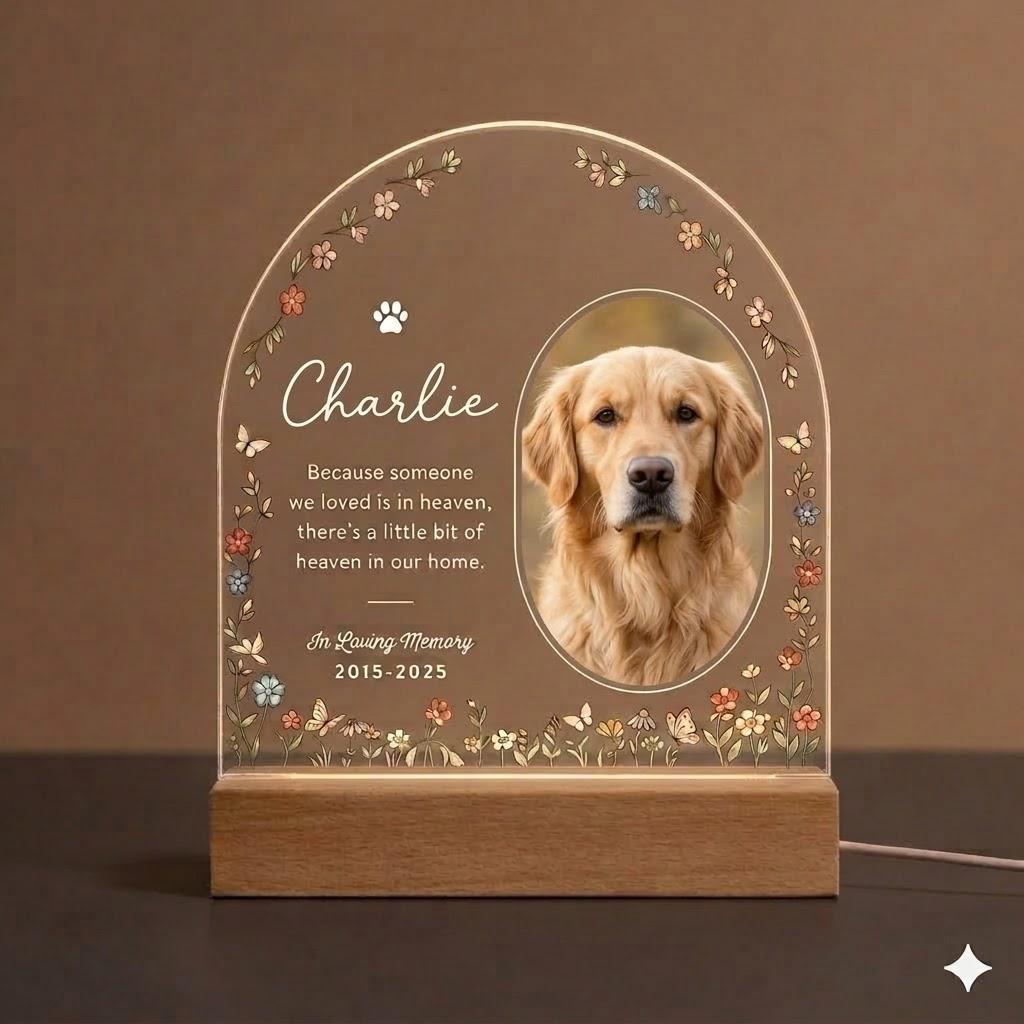 Personalized Pet Memorial LED Night Light — Custom Dog or Cat Photo Sympathy Gift, pet remembrance