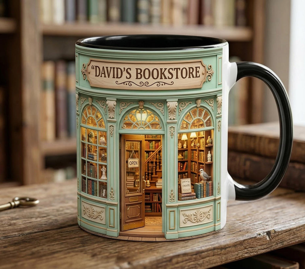 Personalized Bookstore Coffee Cup, Custom Book Lover Accent Mug, Librarian Reader Gift
