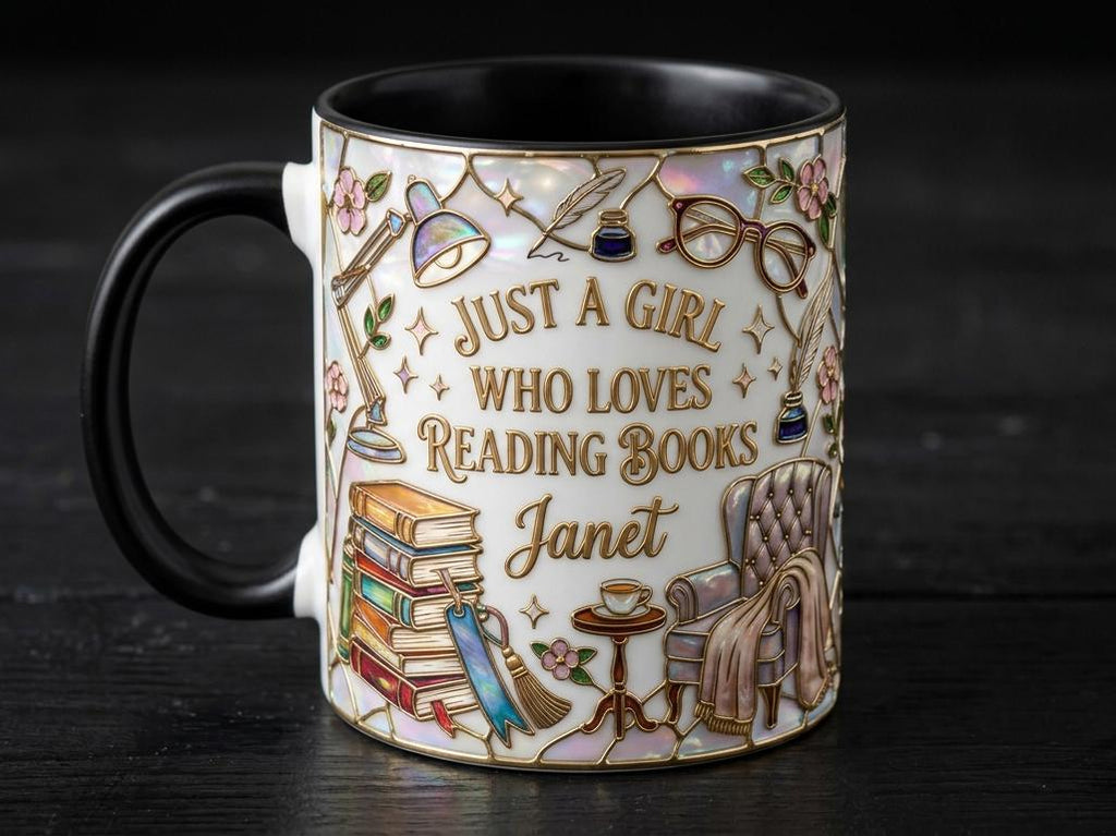 Personalized Book Reading Coffee Cup, Custom Book Lover Accent Mug, Just A Girl Who Loves Reading Books - image 3