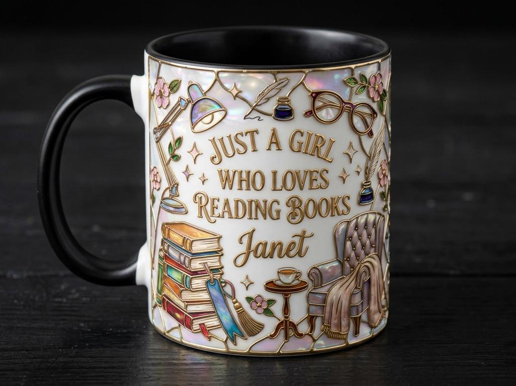 Personalized Book Reading Coffee Cup, Custom Book Lover Accent Mug, Just A Girl Who Loves Reading Books - image 3