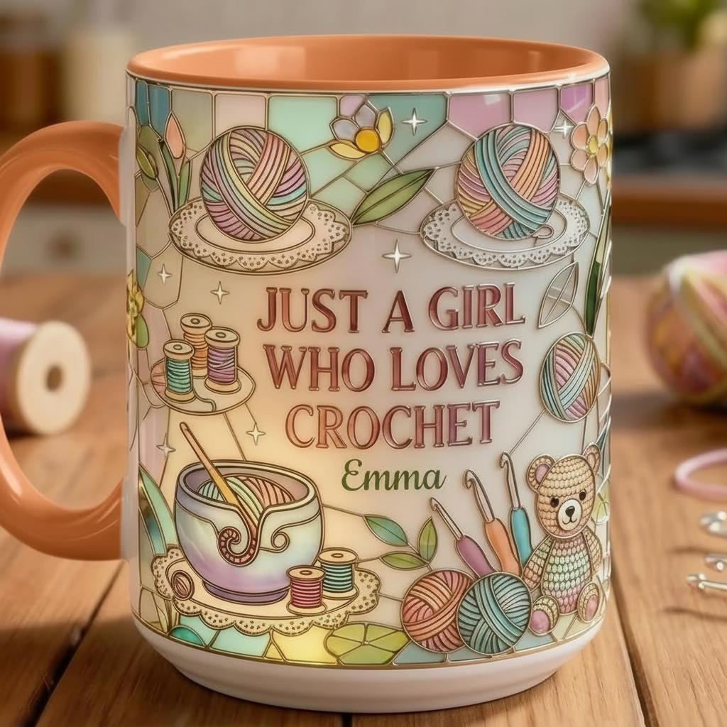 Personalized Just A Girl Who Loves Crochet Mug, Faux 3D Knitting Lover Gift Mug, Handmade With Love Coffee Cup, 2D Flat Mug - image 6