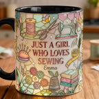 Personalized Just A Girl Who Loves Sewing Mug, 3D Effect Custom Craft Coffee Mug, Cute Sewing Lover Gift, 2D Flat - image 4