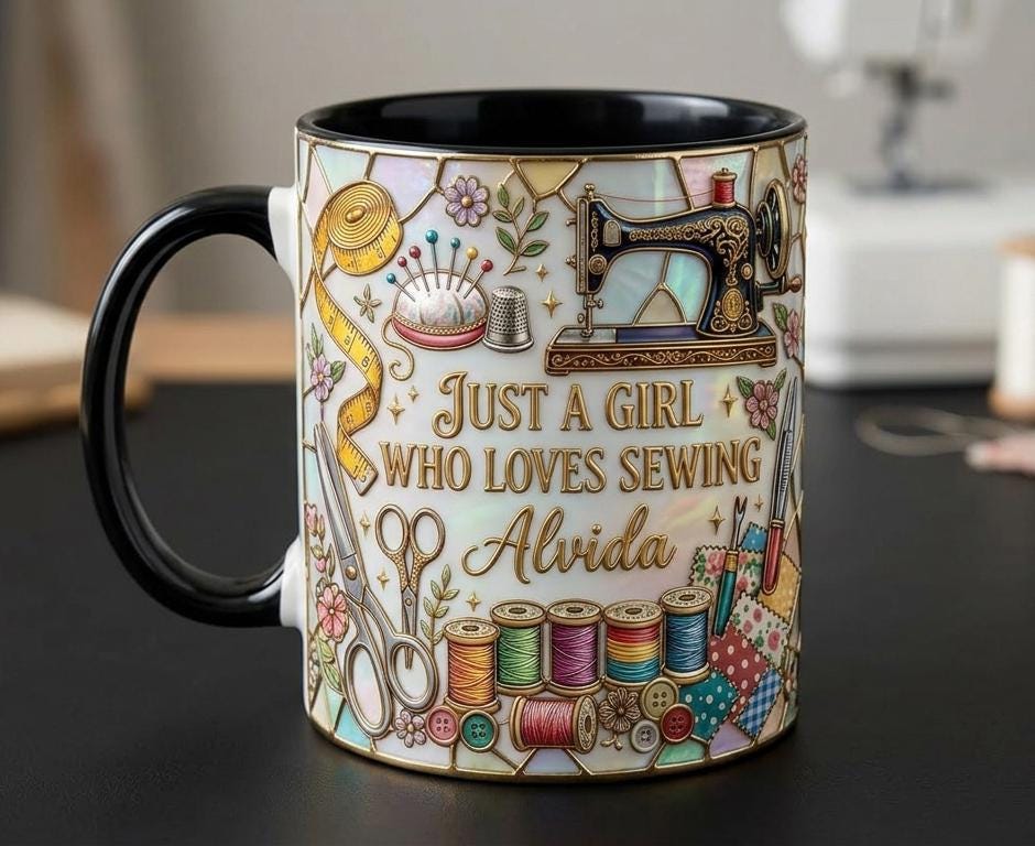 Personalized Sewing Coffee Cup, Custom Name Sewer Accent Mug, Just A Girl Who Loves Sewing Cup - image 3