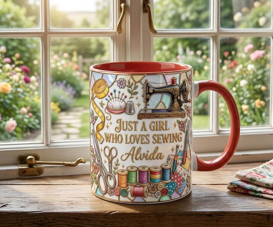 Personalized Sewing Coffee Cup, Custom Name Sewer Accent Mug, Just A Girl Who Loves Sewing Cup - image 2