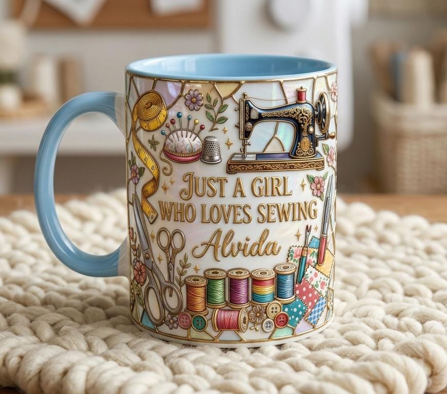 Personalized Sewing Coffee Cup, Custom Name Sewer Accent Mug, Just A Girl Who Loves Sewing Cup - image 4