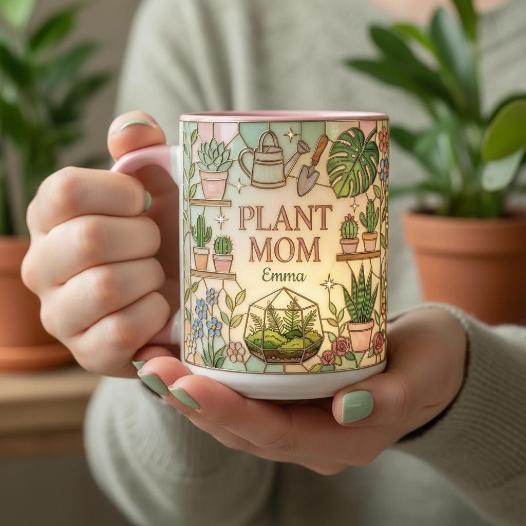 Personalized Plant Mom Mug, Faux 3D Effect Mug, Gardening Gift, Gift For Mom Grandma, 2D Flat - image 2