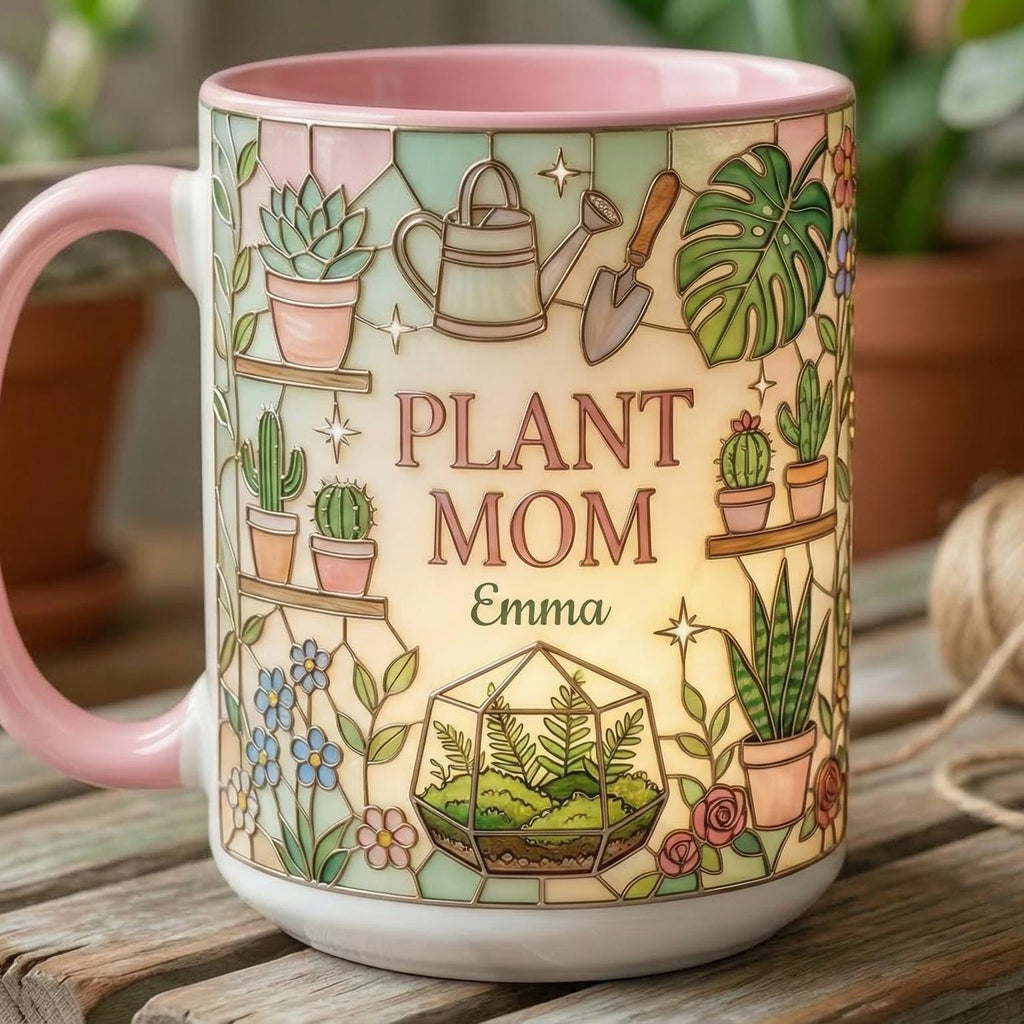 Personalized Plant Mom Mug, Faux 3D Effect Mug, Gardening Gift, Gift For Mom Grandma, 2D Flat