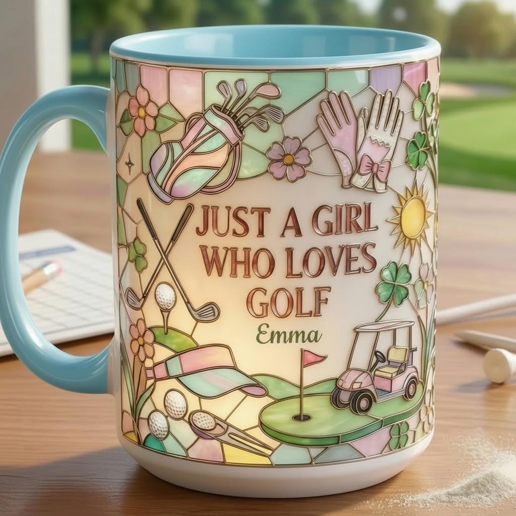 Personalized Just A Girl Who Loves Golf Faux 3D Accent Mug, Girl Golf Lover Mug, Gift for Her, 2D Flat Mug - image 3