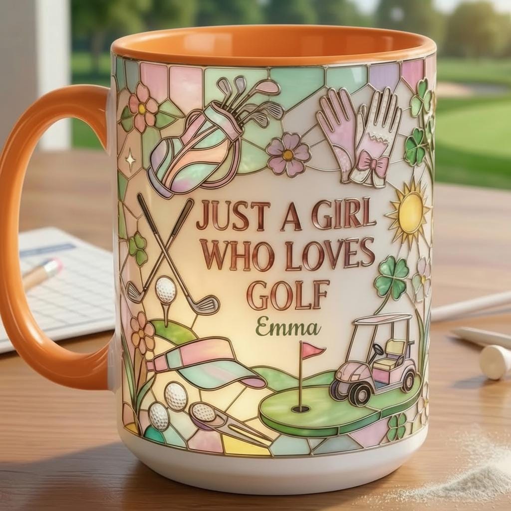 Personalized Just A Girl Who Loves Golf Faux 3D Accent Mug, Girl Golf Lover Mug, Gift for Her, 2D Flat Mug - image 6