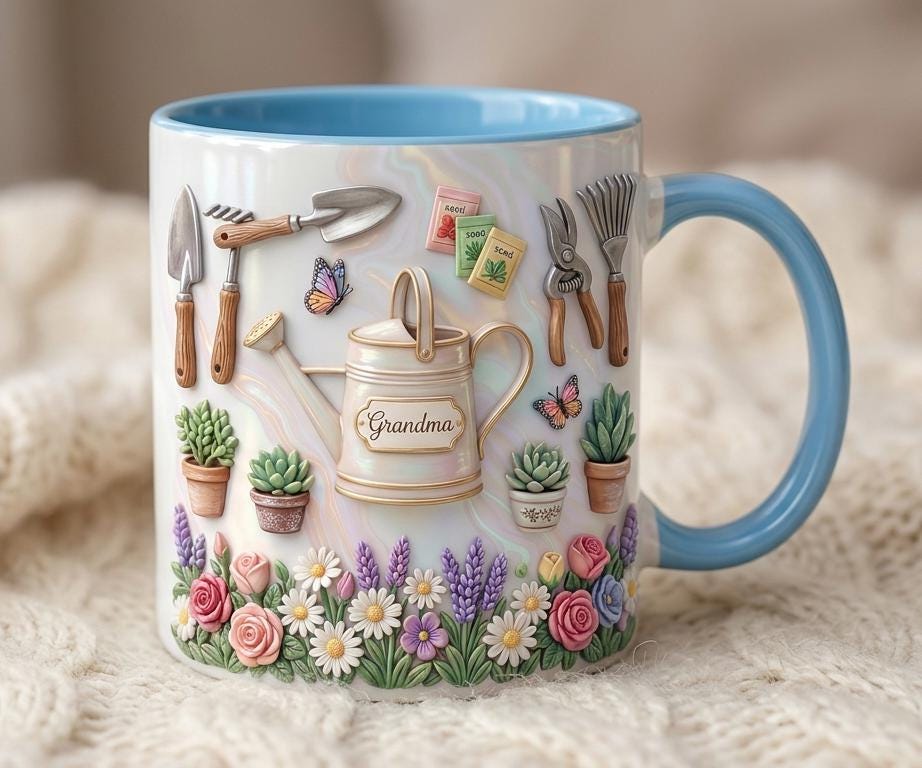 Personalized Gardening Coffee Cup, Custom 3D-Effect Garden Lover Accent Mug, Gift for Mom Grandma - image 3