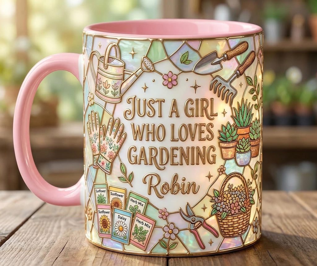 Personalized Gardening Coffee Cup, Custom 3D-Effect Garden Lover Accent Mug, Just A Girl Who Loves Gardening