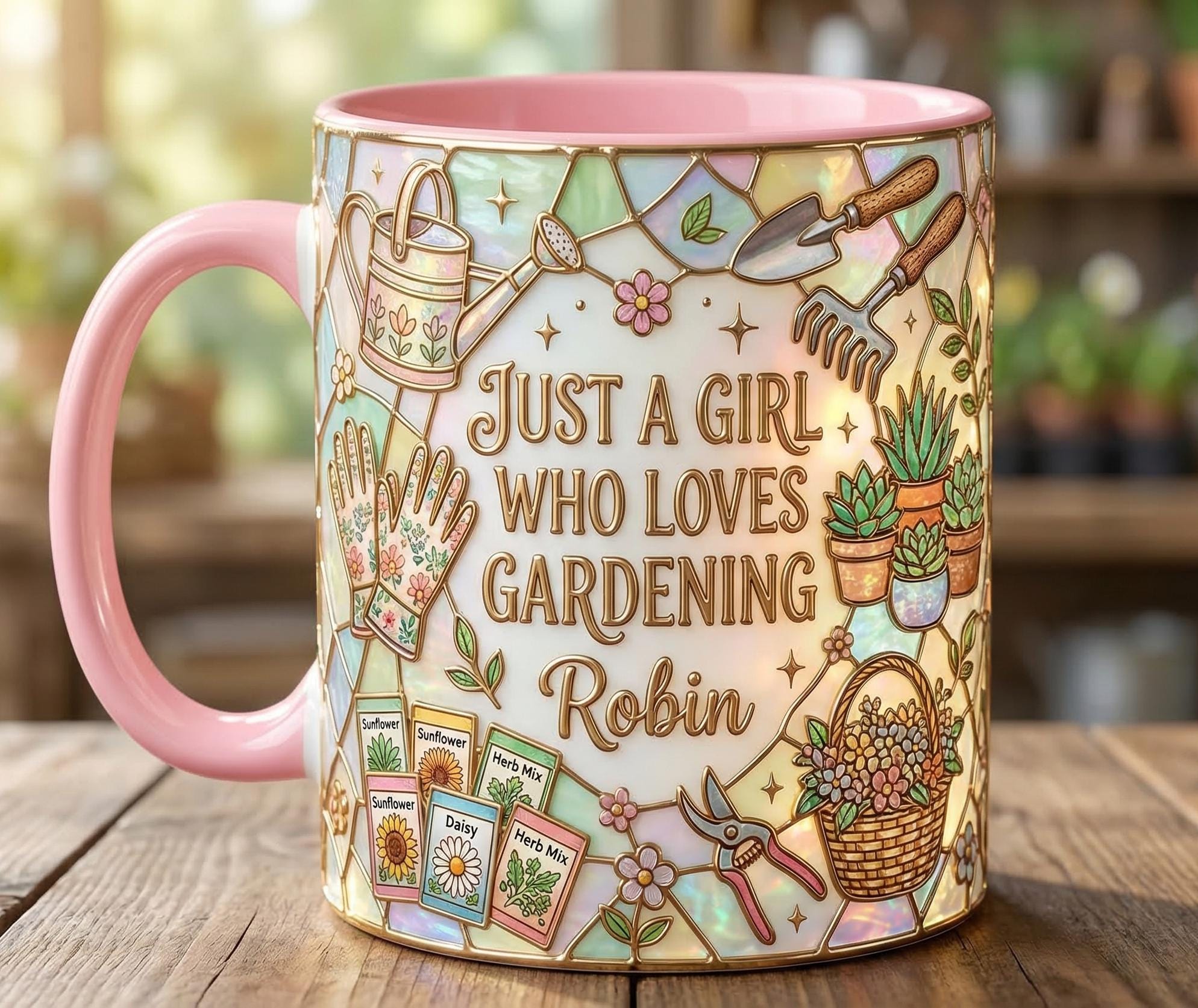 Personalized Gardening Coffee Cup, Custom 3D-Effect Garden Lover Accent Mug, Just A Girl Who Loves Gardening