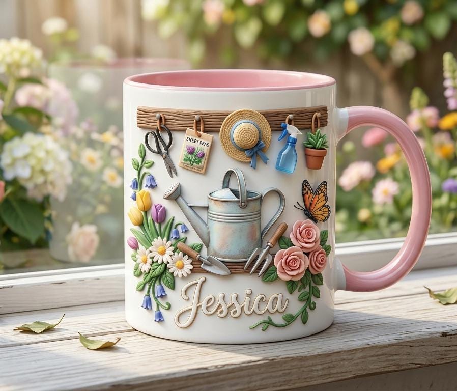 Personalized Gardening Coffee Cup, Custom 3D-Effect Garden Lover Accent Mug, Gift for Mom Grandma - image 2