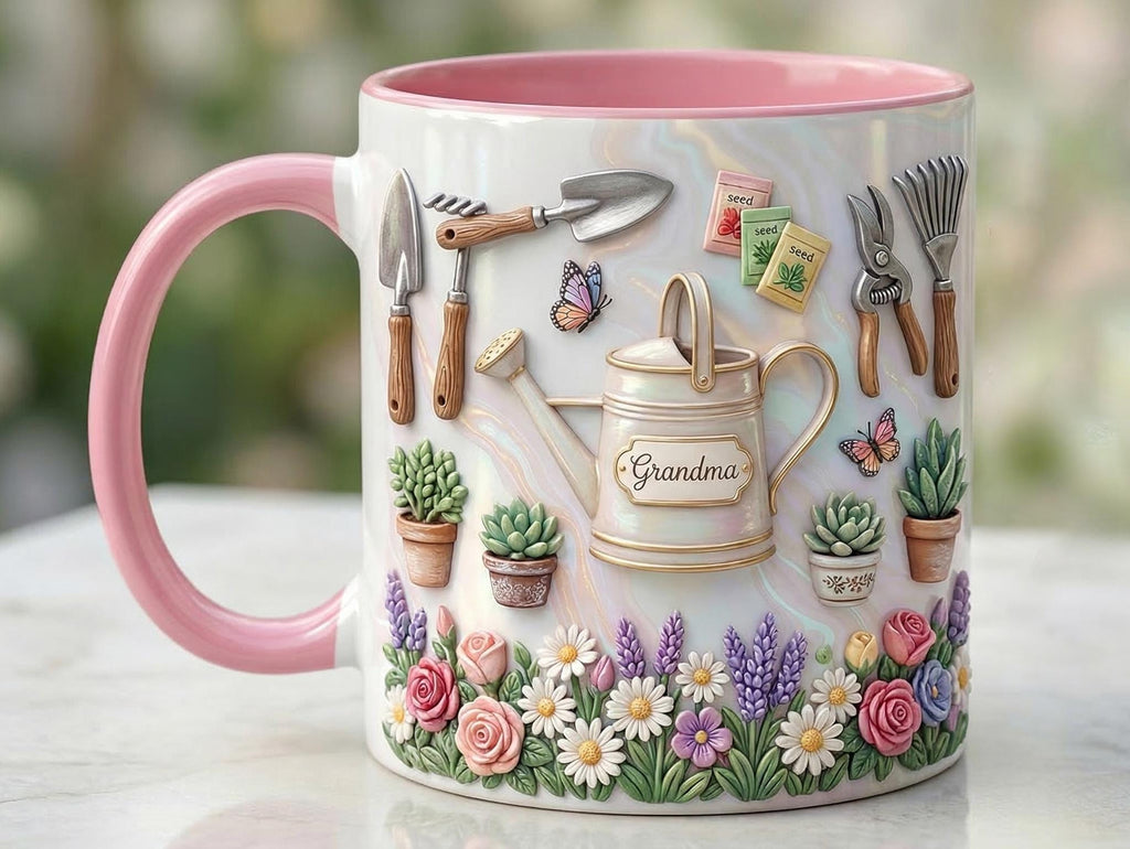 Personalized Gardening Coffee Cup, Custom 3D-Effect Garden Lover Accent Mug, Gift for Mom Grandma
