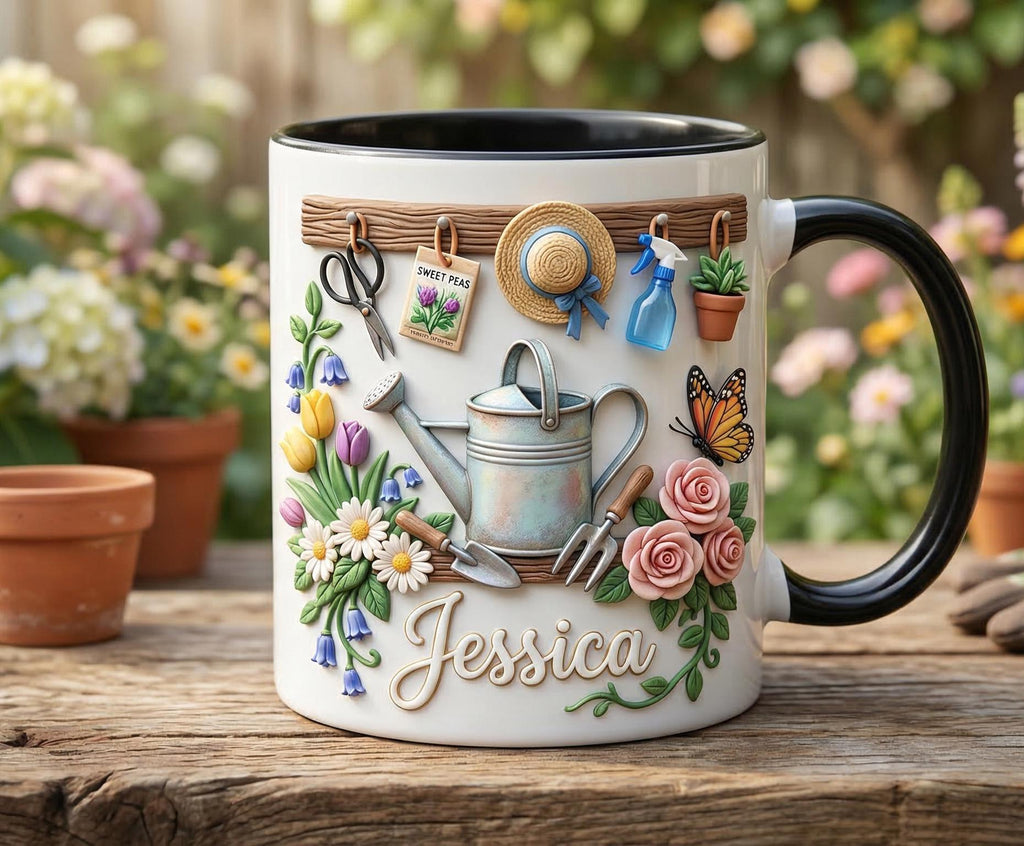 Personalized Gardening Coffee Cup, Custom 3D-Effect Garden Lover Accent Mug, Gift for Mom Grandma