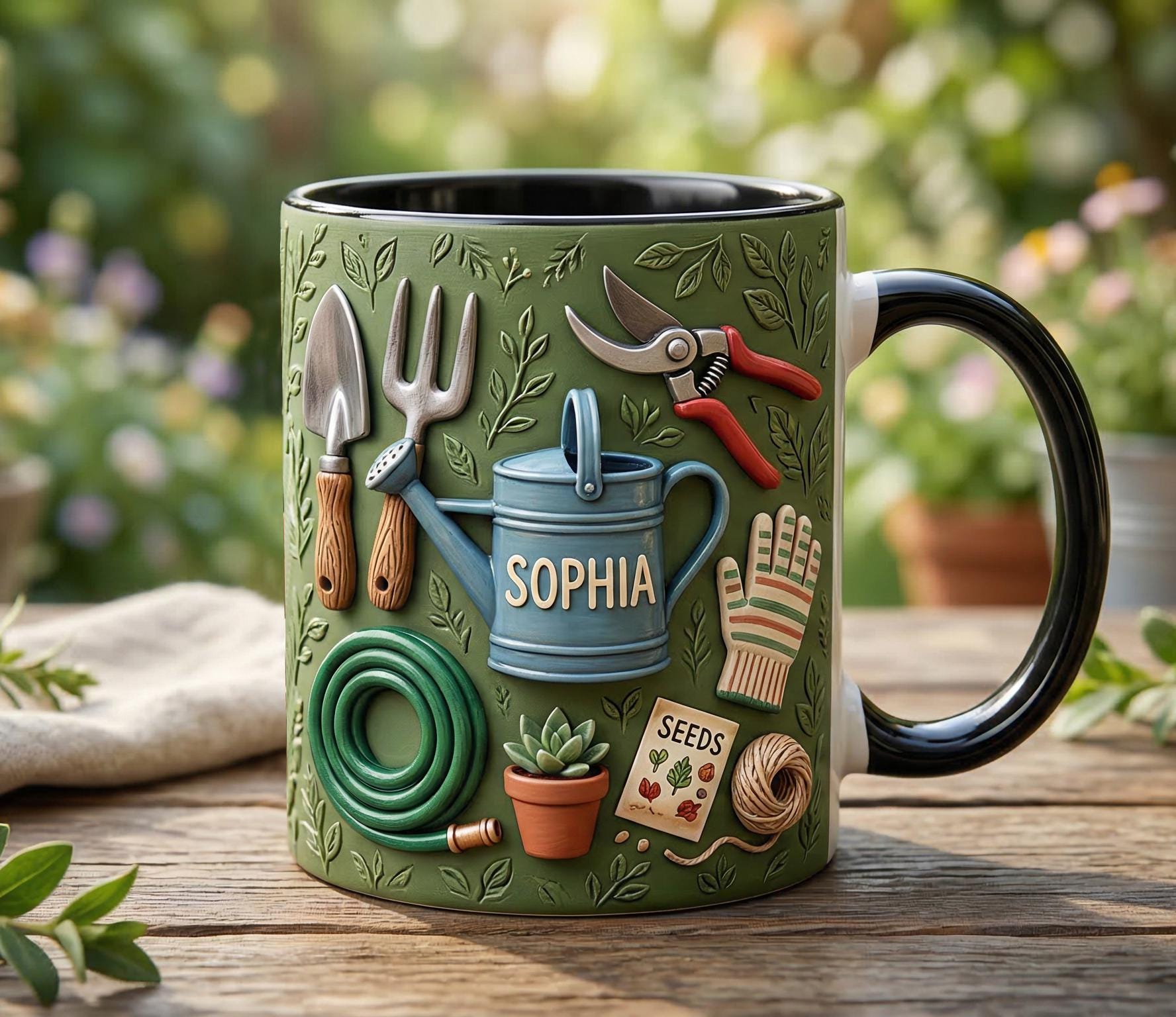Personalized Gardening Coffee Cup, Custom 3D-Effect Garden Lover Accent Mug, Gift for Men Women