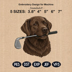 Funny Chocolate Labrador Golf Embroidery Design, Cute Puppy Golfer Machine Embroidery File, Pet Lover Gift, Sports Dog Embroidery Pattern