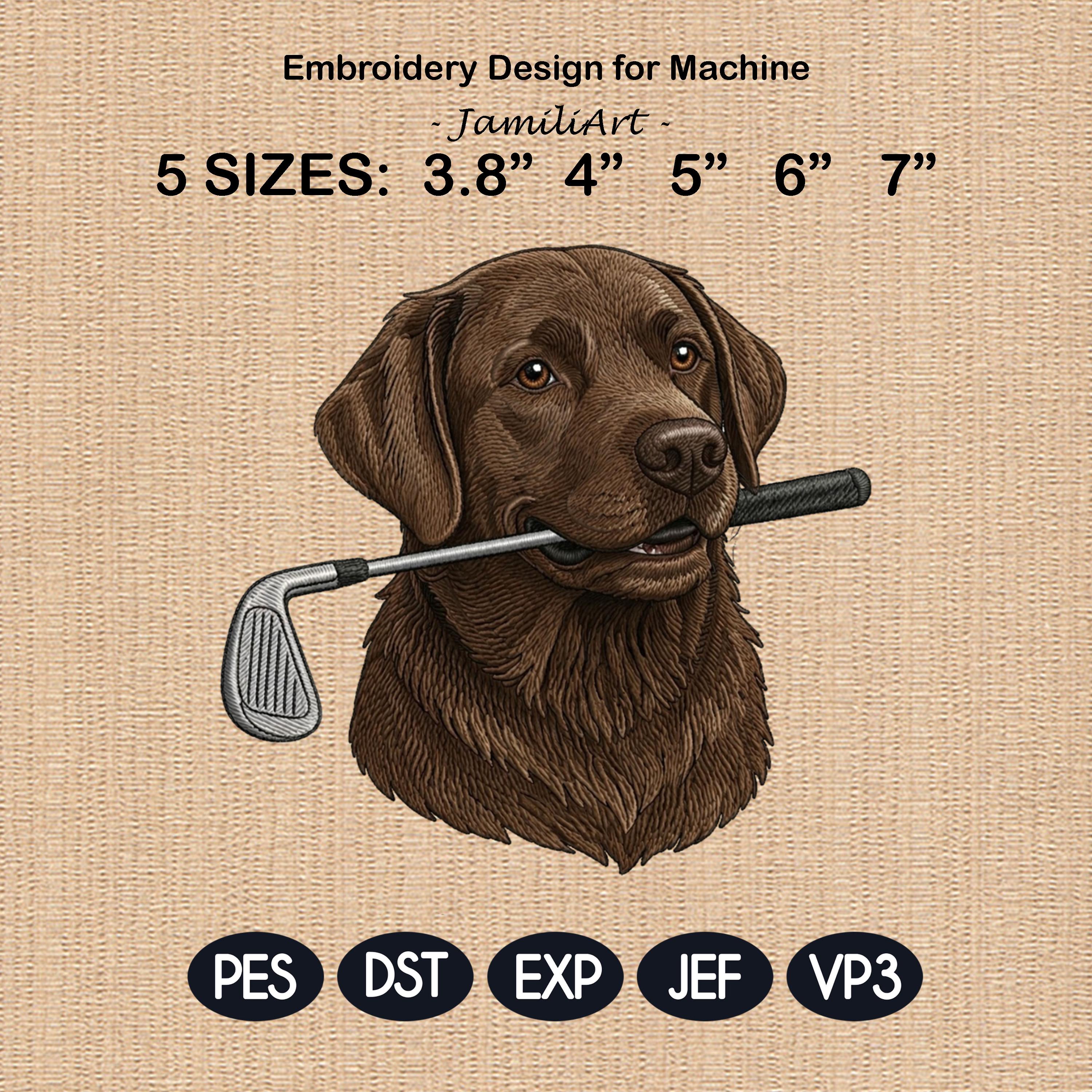 Funny Chocolate Labrador Golf Embroidery Design, Cute Puppy Golfer Machine Embroidery File, Pet Lover Gift, Sports Dog Embroidery Pattern