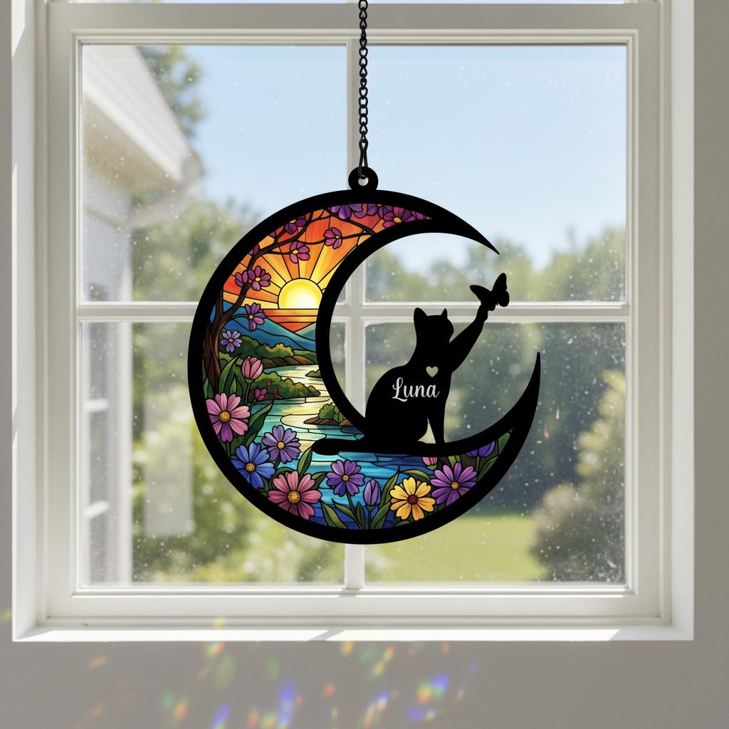 Personalized Cat Memorial Suncatcher, Custom Loss Of Cat Sympathy Gift, Gift For Cat Lovers, Cat Remembrance Gift - image 6