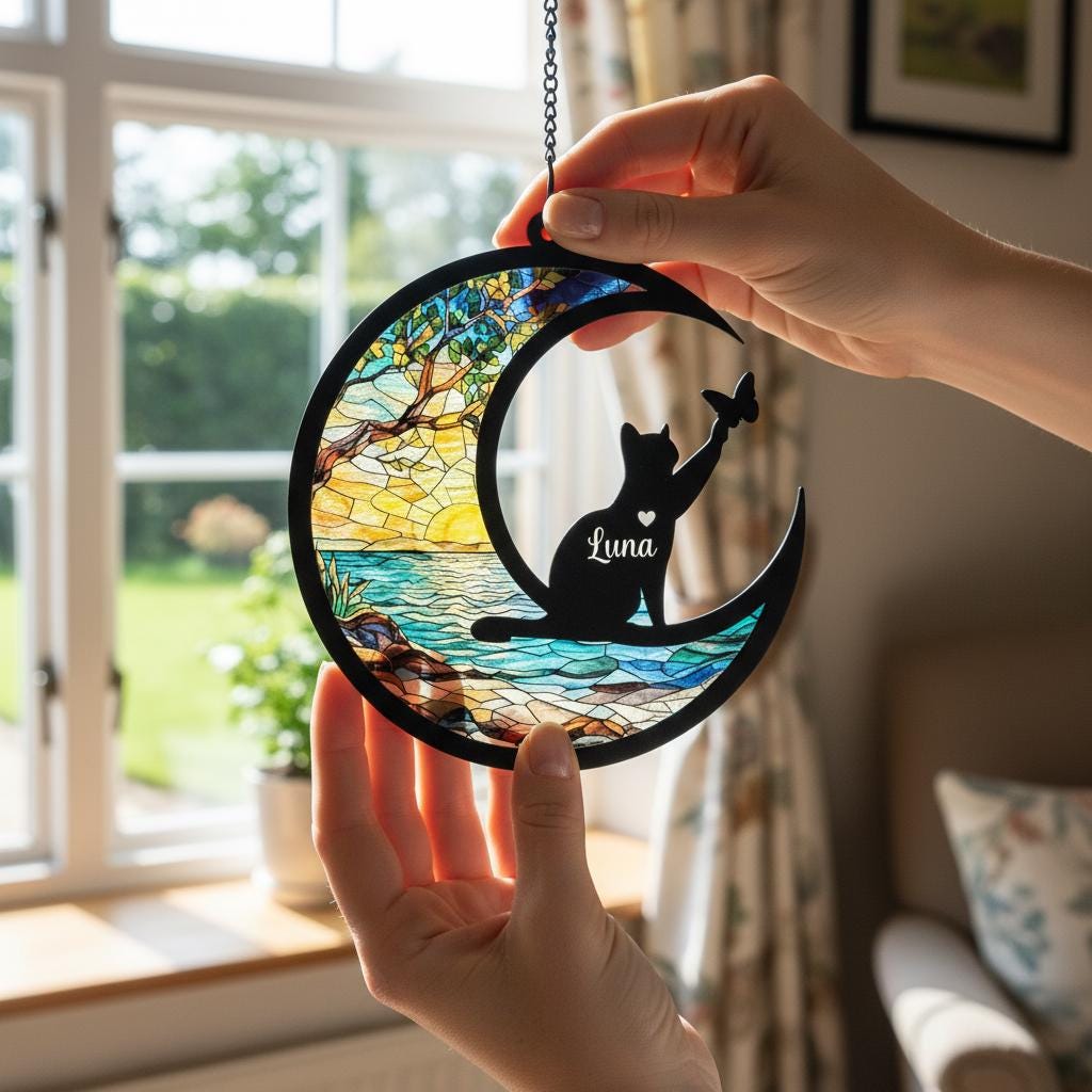 Custom Cat Memorial Suncatcher, Personalized   Loss Of Cat Sympathy Gift, Gift For Cat Lovers, Cat Remembrance Gift - image 7