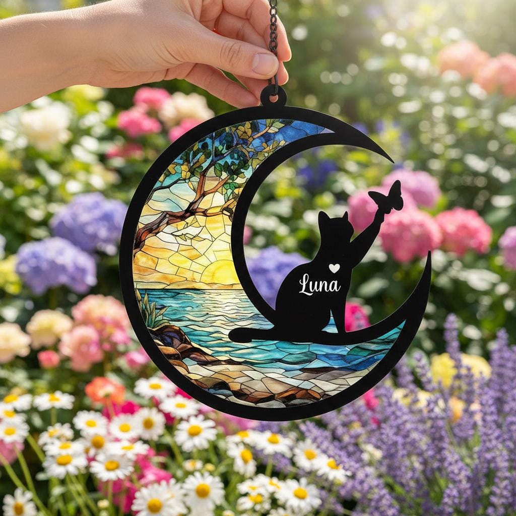 Custom Cat Memorial Suncatcher, Personalized   Loss Of Cat Sympathy Gift, Gift For Cat Lovers, Cat Remembrance Gift - image 4