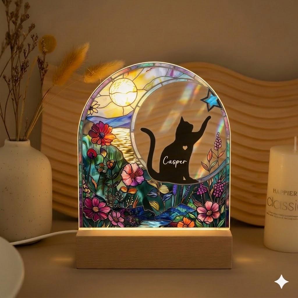 Personalized Cat Memorial LED Night Light — Custom Loss Of Cat Sympathy Gift, Pet Memorial Gift, Cat Memorial Gift - image 5