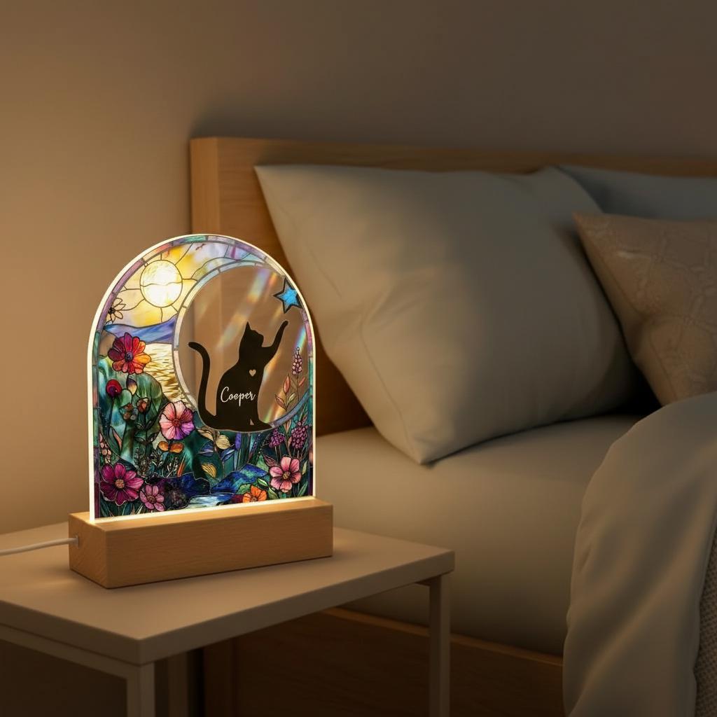 Personalized Cat Memorial LED Night Light — Custom Loss Of Cat Sympathy Gift, Pet Memorial Gift, Cat Memorial Gift - image 3