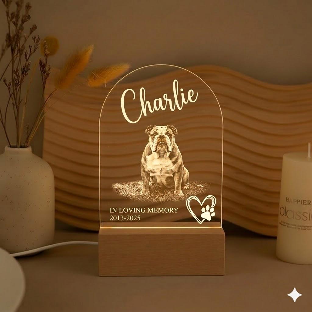 Personalized Pet Memorial LED Night Light — Custom Dog or Cat Photo Sympathy Gift, Pet Memorial Gift, lover Pet Gift