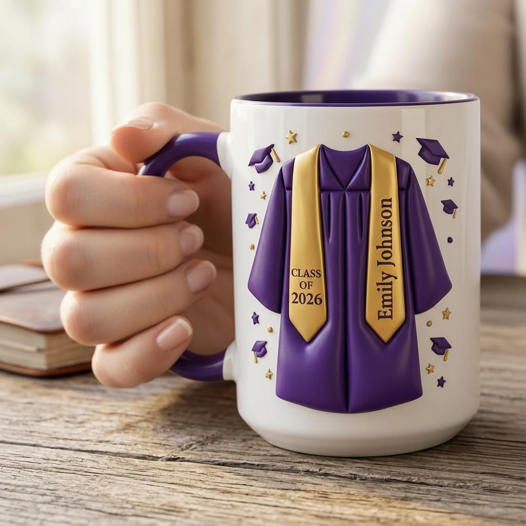 Personalized Graduation Mug, Personalized Class of 2026, College Graduated, New Graduate Gift, Faux 3D Mug - Flat Surface - image 4