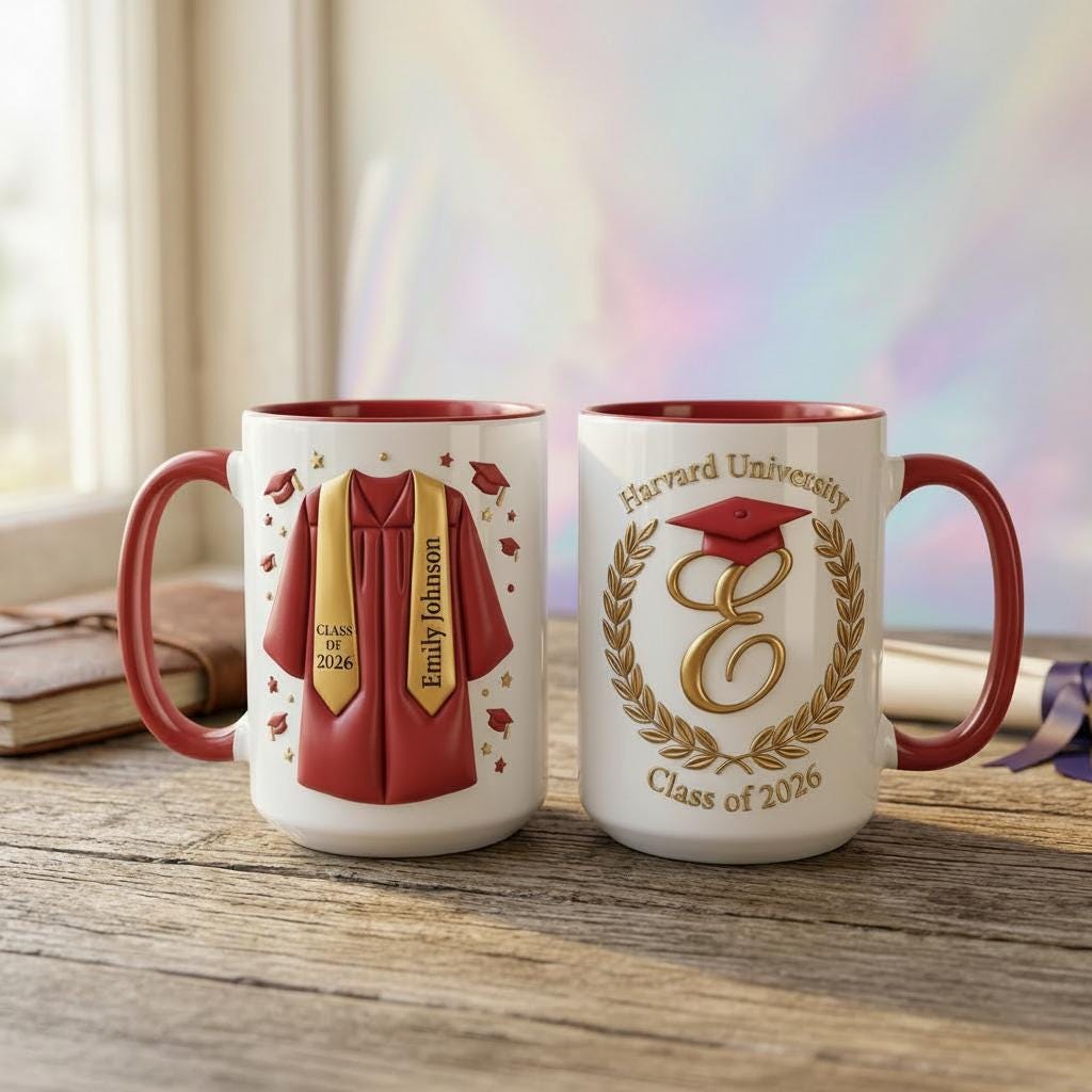 Personalized Graduation Mug, Personalized Class of 2026, College Graduated, New Graduate Gift, Faux 3D Mug - Flat Surface - image 3