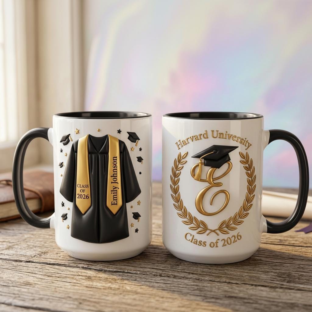 Personalized Graduation Mug, Personalized Class of 2026, College Graduated, New Graduate Gift, Faux 3D Mug - Flat Surface - image 2