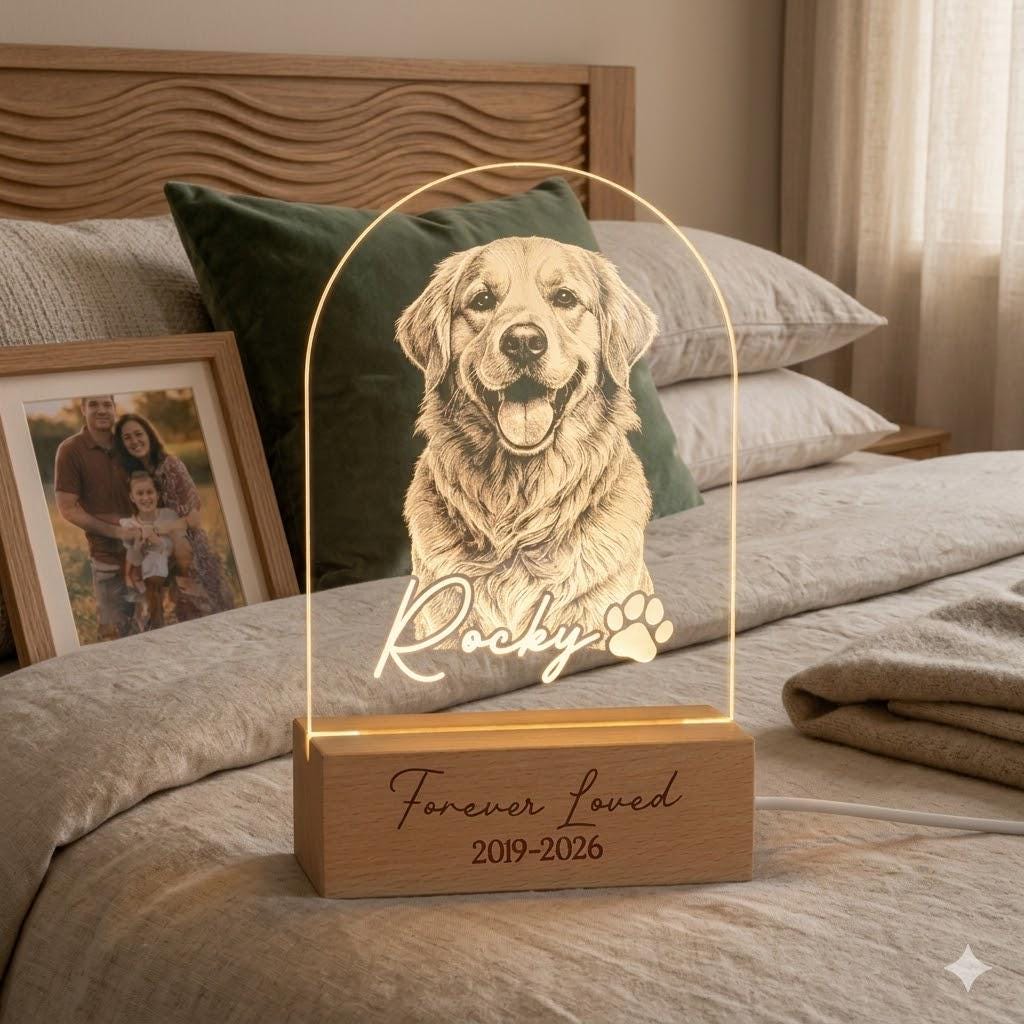 Personalized Pet Memorial LED Night Light — Custom Dog or Cat Photo Sympathy Gift, Pet Loss, Pet Memorial Gift for Dog, Cat - image 3