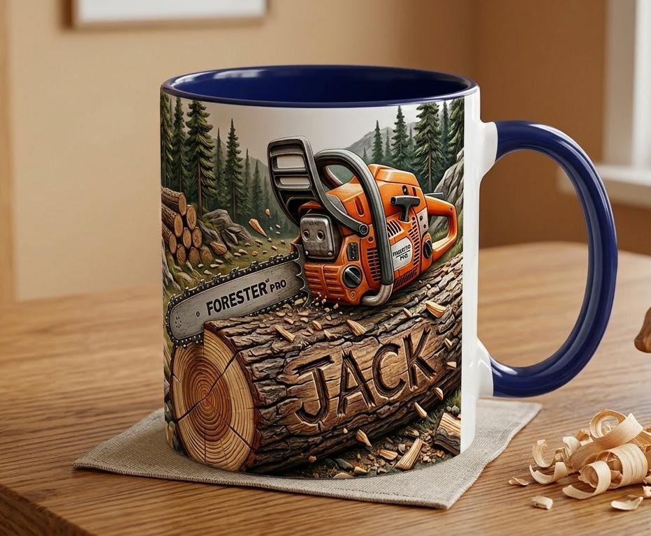 Custom Lumberjack Mug with Chainsaw, Personalized Name Coffee Mug, Gift for Him Woodcutter Arborist - image 4