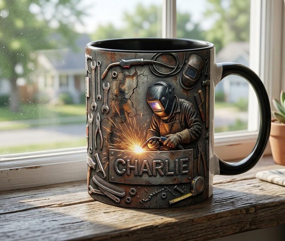 Welder 3D Effect, Custom Name Accent Mug, Personalized Welder Coffee Cup, Gift For Husband - image 3
