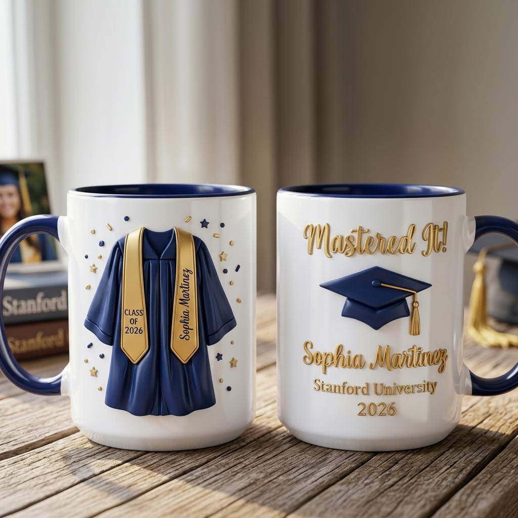Personalized Graduation Mug, Class of 2026 Mug, College Graduated, New Graduate Gift, Faux 3D Mug - Flat Surface
