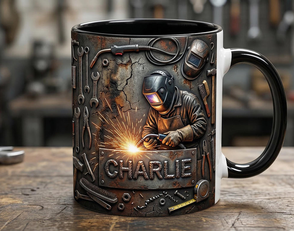 Welder 3D Effect, Custom Name Accent Mug, Personalized Welder Coffee Cup, Gift For Husband