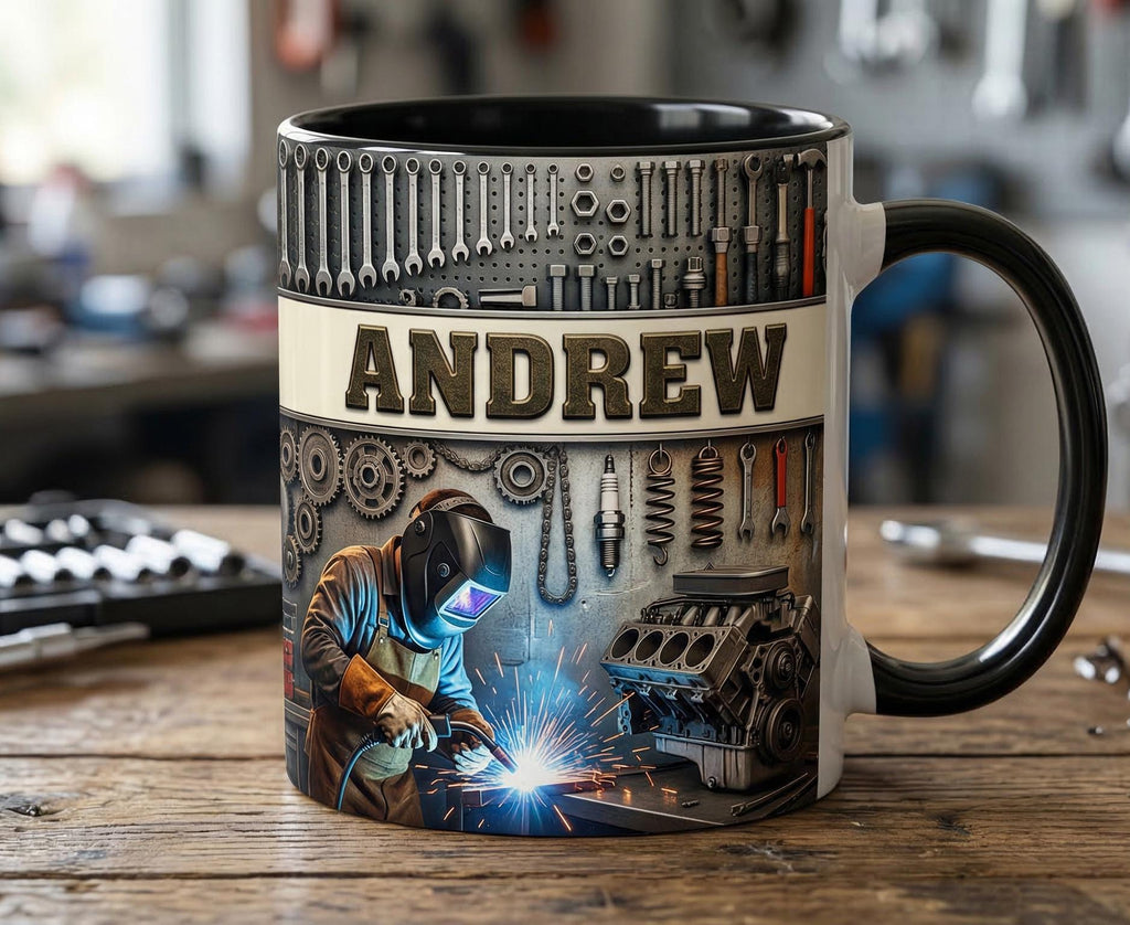 Welder 3D Effect, Custom Name Accent Mug, Personalized Welder Coffee Cup, Gift For Husband