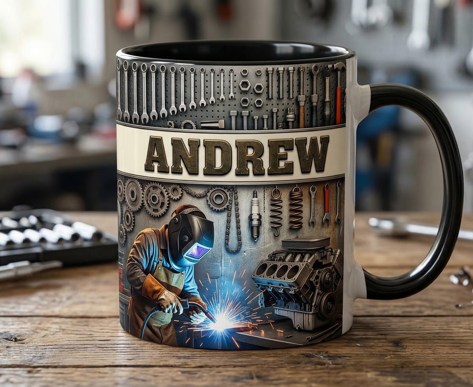 Welder 3D Effect, Custom Name Accent Mug, Personalized Welder Coffee Cup, Gift For Husband