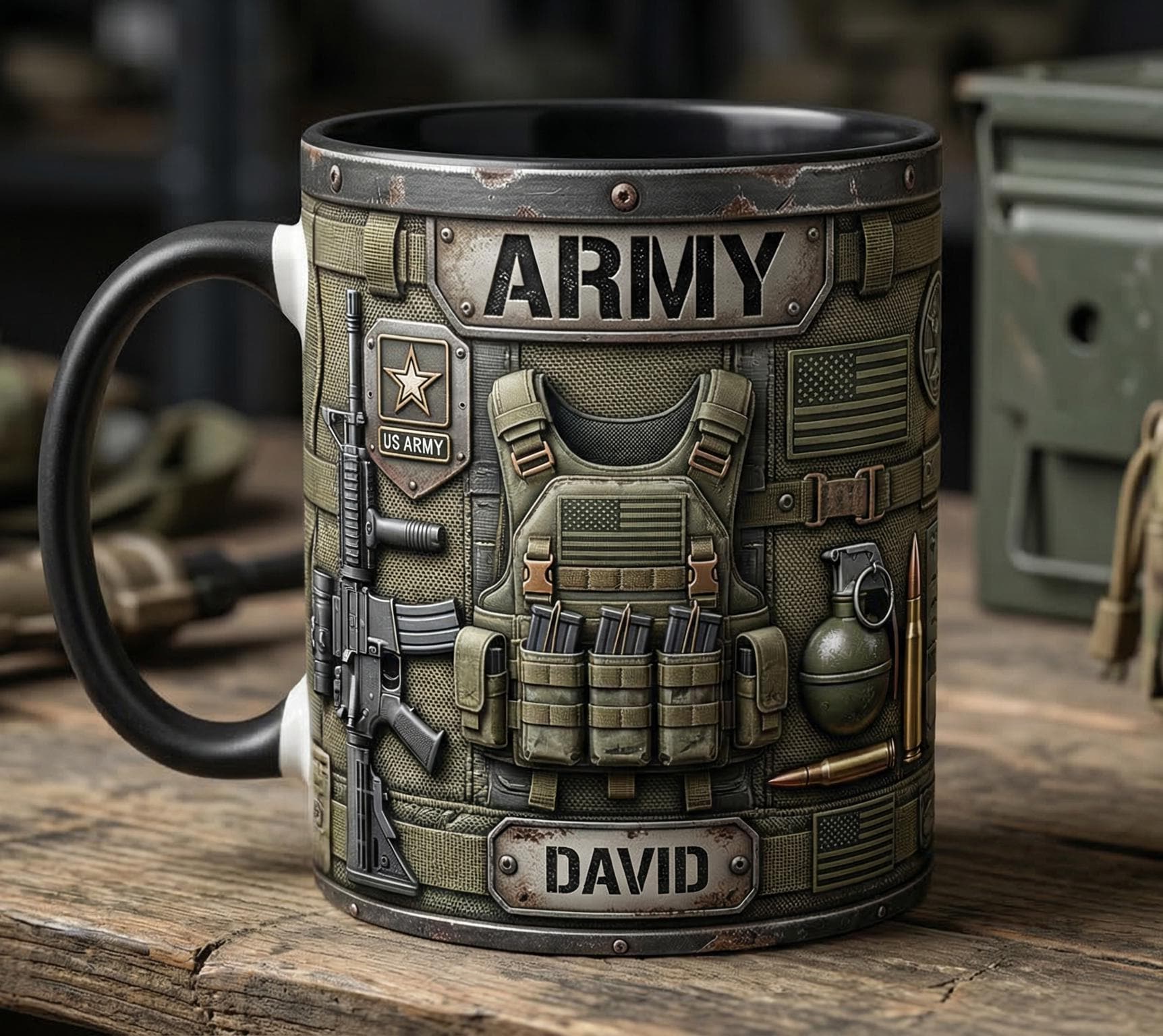 Custom Name Military Mug, Personalized US Army Coffee Mug, Gift for Him Her