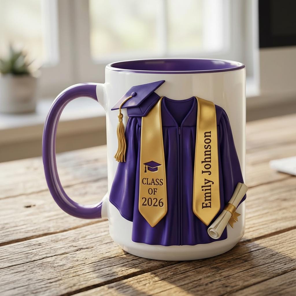 Personalized Graduation Mug, College Graduated, New Graduate Gift, Faux 3D Mug - Flat Surface - image 5